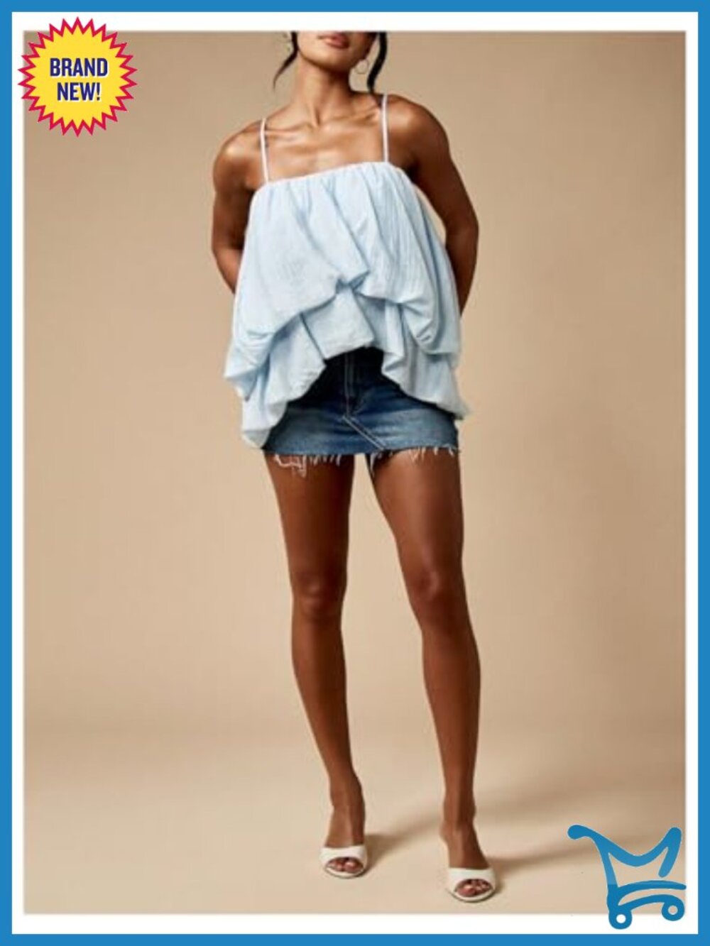 Bubble Hem Camisole Ruffle Layered Spaghetti Strap Cute Cami Top - Picture 3 of 4